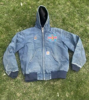 Vintage 80s Carhartt J06 Teal Blue Faded Distressed Jacket Mens M Quilt Lined